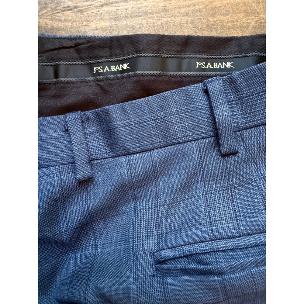 Jos. A. Bank Dress Pants 41x30.5 Blue Glen Plaid Flat Front Trousers Mens - Picture 4 of 9